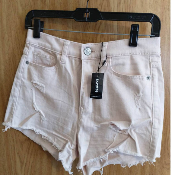 Express Pants - Express Shortie High Rise shorts cream color distressed 4